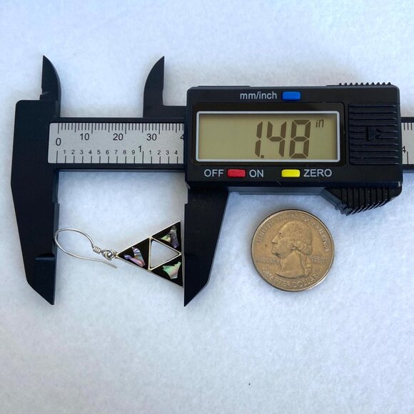 Sterling Silver 925 Southwest Style Abalone Inlay Triangle Dangle Drop Earrings - Picture 12 of 15